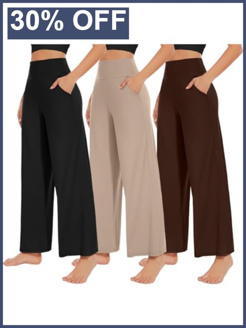 3 Pack Wide Leg Pants High Waist Pockets Palazzo Lounge Yoga